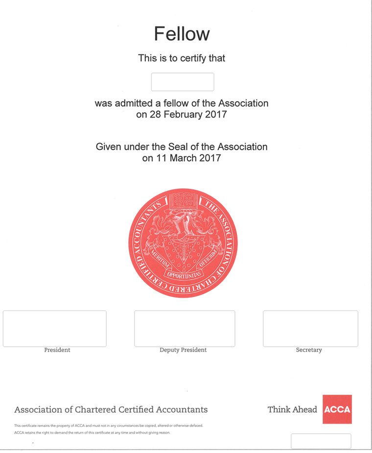 Redacted ACCA credential preview from source document